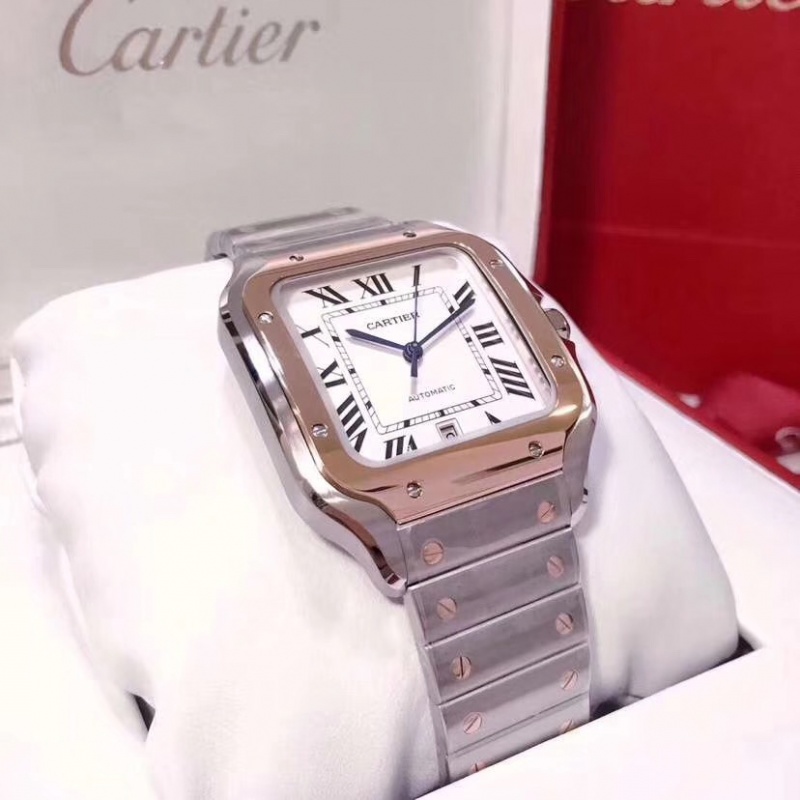 卡地亚Cartier新款山度士情侣腕表白色款