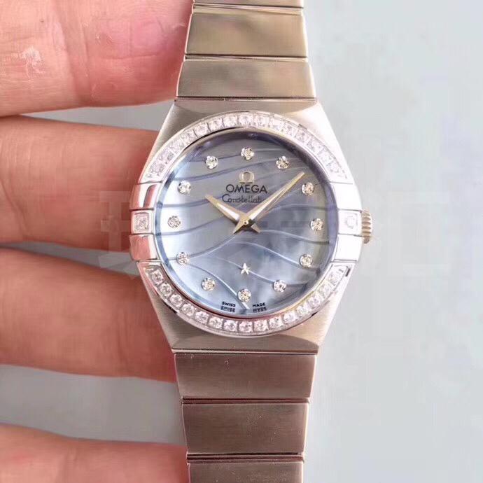 ZF的欧米茄星座系列-蓝色珍珠贝母内全镶钻石英女款腕表