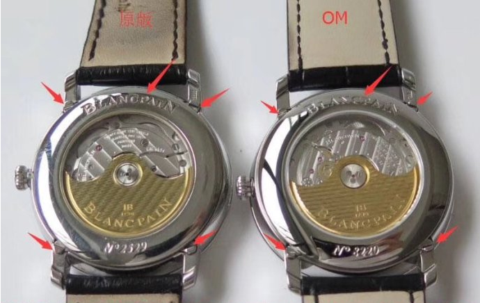 OM厂宝珀经典系列6654A腕表机芯真假对比